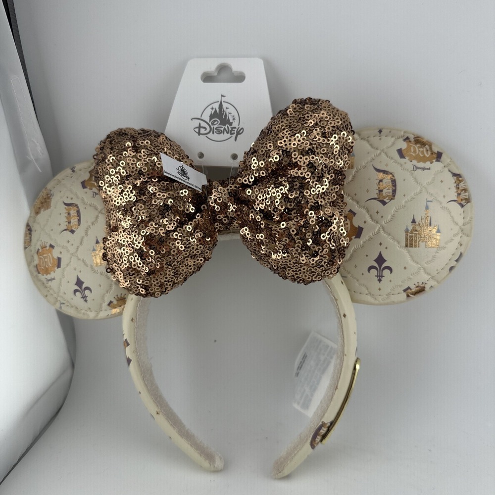 Disney Parks 70th Anniversary Minnie  Ears Headband Rose Gold Bow